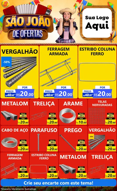 Modelo de Encarte para Encarte Grande com o tema São João de Ofertas para Ferragens