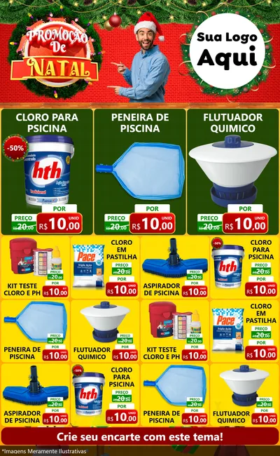 Modelo de Encarte para Encarte Grande com o tema Promoção de Natal para Produtos para Piscina