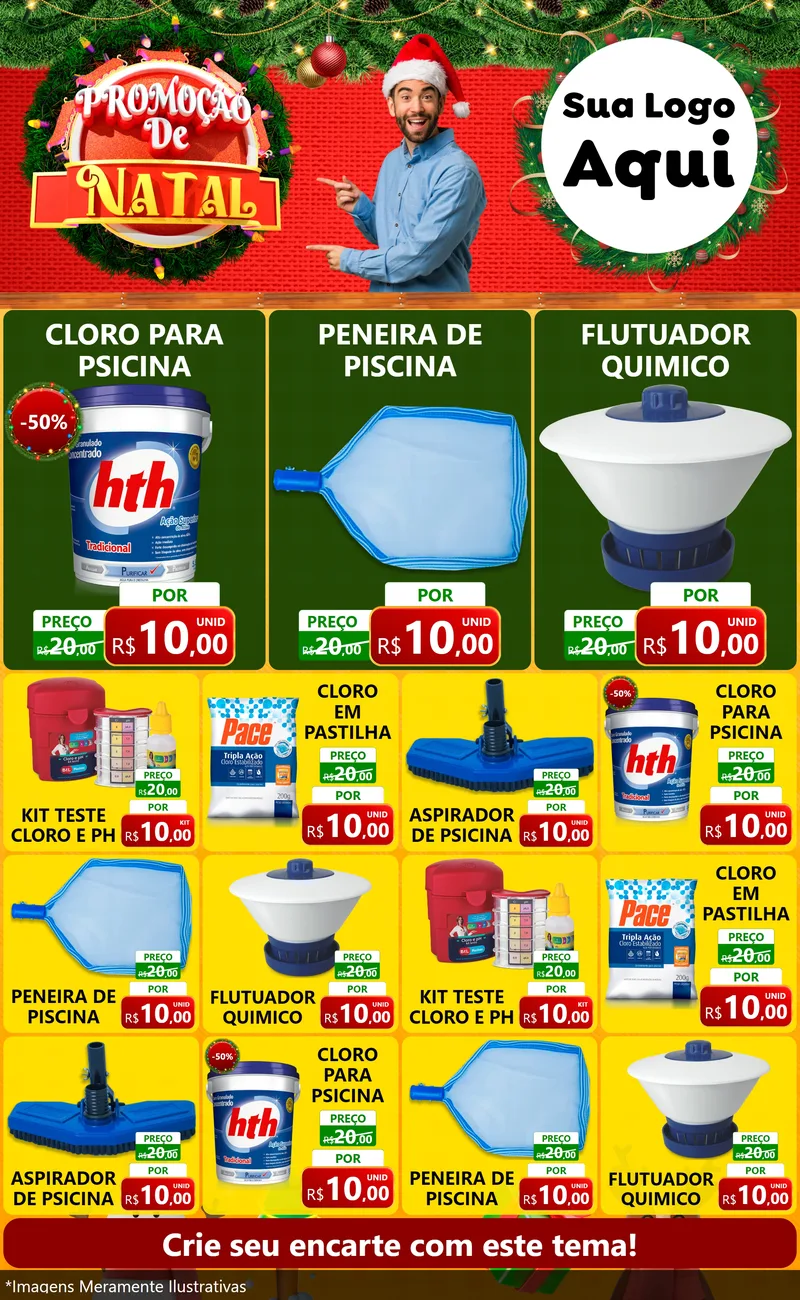 Modelo de Encarte para Encarte Grande com o tema Promoção de Natal para Produtos para Piscina