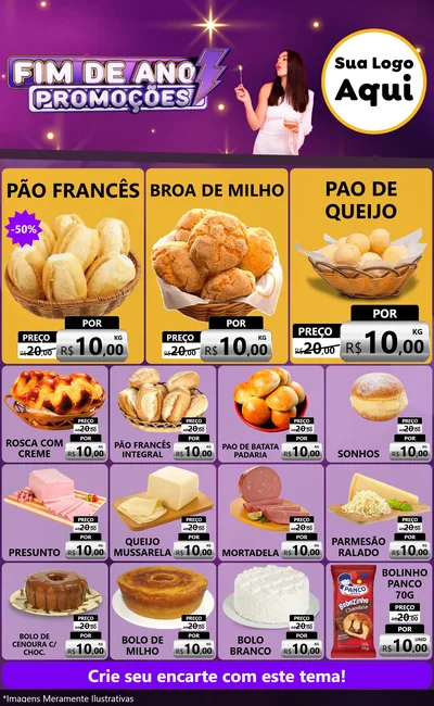 Modelo de Encarte para Encarte Grande com o tema Fim de Ano Promoções para Padaria
