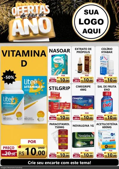 Modelo de Encarte para Encarte A4 Vertical com o tema Ofertas de Fim de Ano para Farmácia