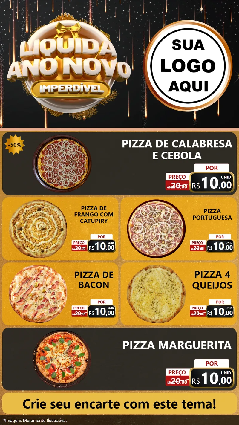 Modelo de TV para TV Vertical com o tema Liquida Ano Novo Imperdível para Pizzaria