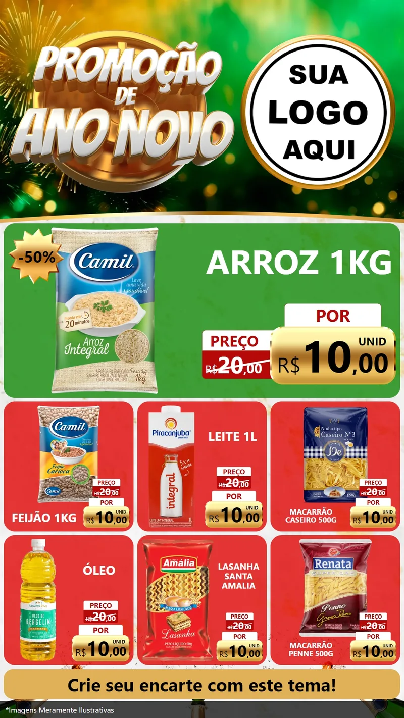 Modelo de Rede Social para Stories com o tema Promoção de Ano Novo para Supermercado