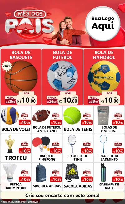 Modelo de Encarte para Encarte Grande com o tema Mês dos Pais para Artigos Esportivos