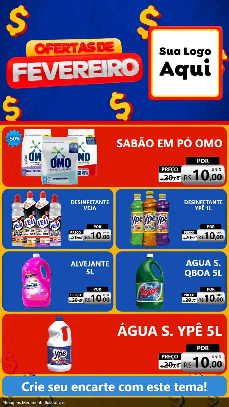 Modelo de TV para TV Vertical com o tema Ofertas de Fevereiro para Produtos de Limpeza