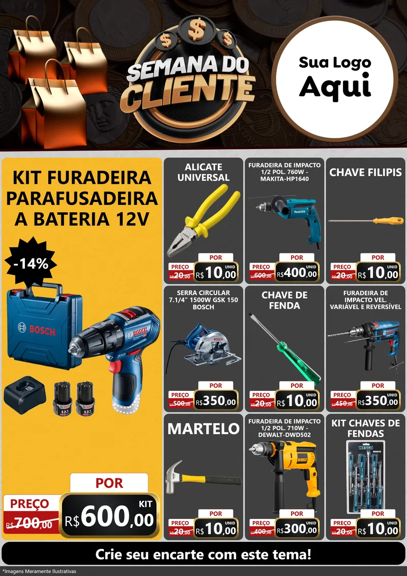 Modelo de Encarte para Encarte A4 Vertical com o tema Semana do Cliente para Maquinas e Ferramentas