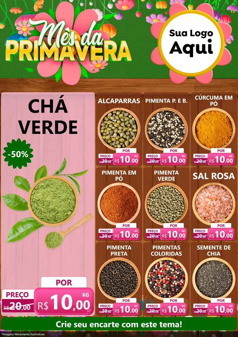 Modelo de Encarte para Encarte A4 Vertical com o tema Mês da Primavera para Produtos Naturais