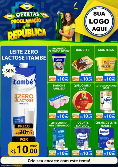 Modelo de Encarte para Encarte A4 Vertical com o tema Ofertas Proclamação da República para Frios e Laticínios