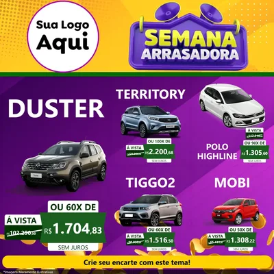 Modelo de Rede Social para Feed Facebook com o tema Semana Arrasadora para Concessionaria de Carros