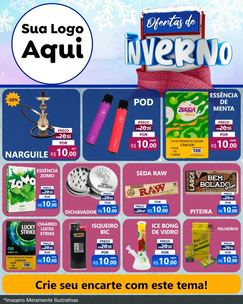 Modelo de Rede Social para Feed Instagram com o tema Ofertas de Inverno para Tabacaria
