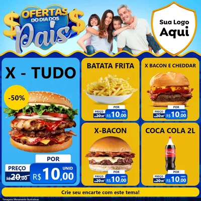 Modelo de Rede Social para Feed Facebook com o tema Ofertas do Dia dos Pais para Hamburgueria