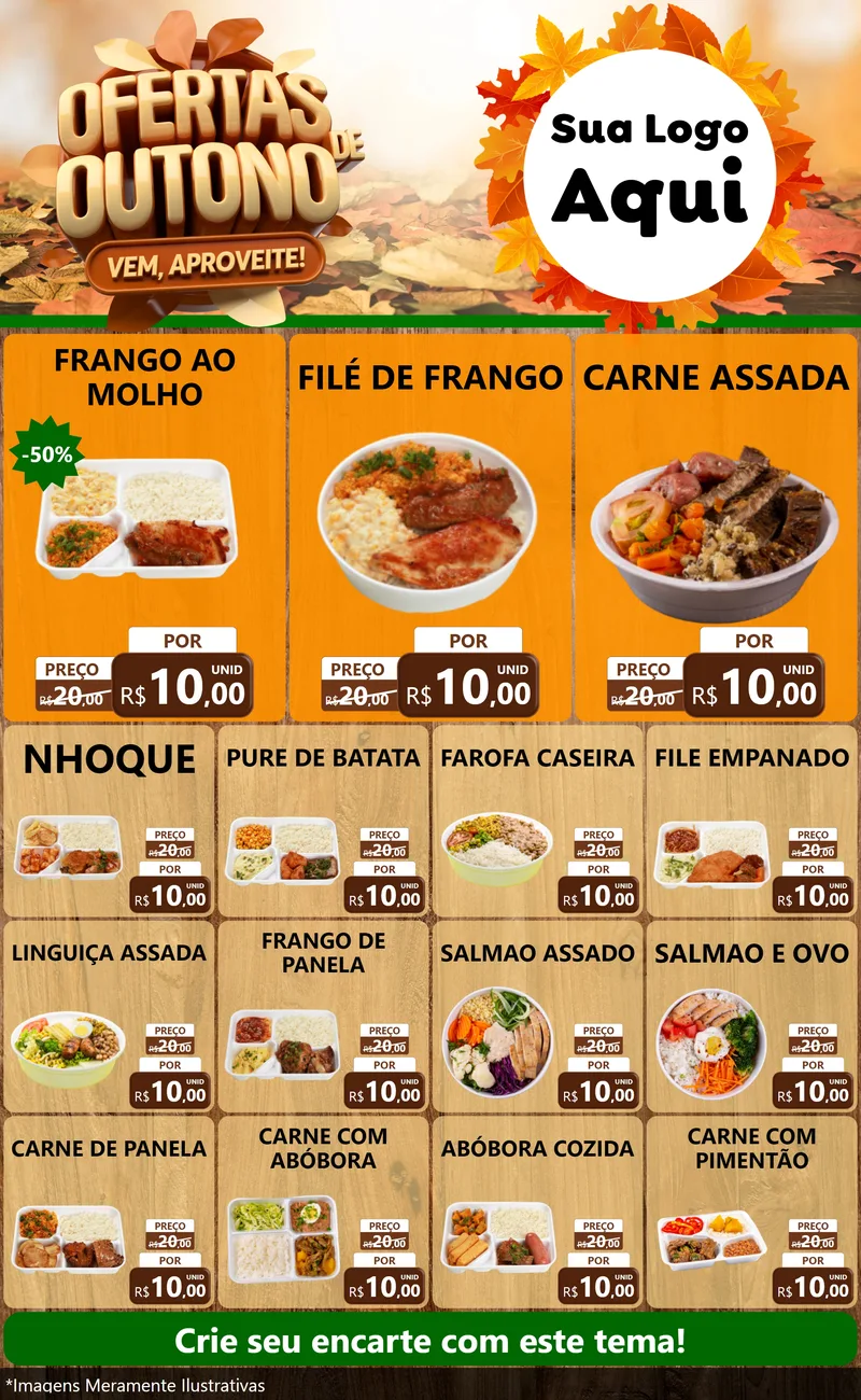 Modelo de Encarte para Encarte Grande com o tema Ofertas de Outono - Vem, Aproveite! para Restaurante