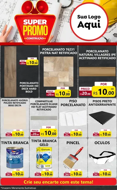 Modelo de Encarte para Encarte Grande com o tema Super Promoção Construção para Pisos e revestimentos