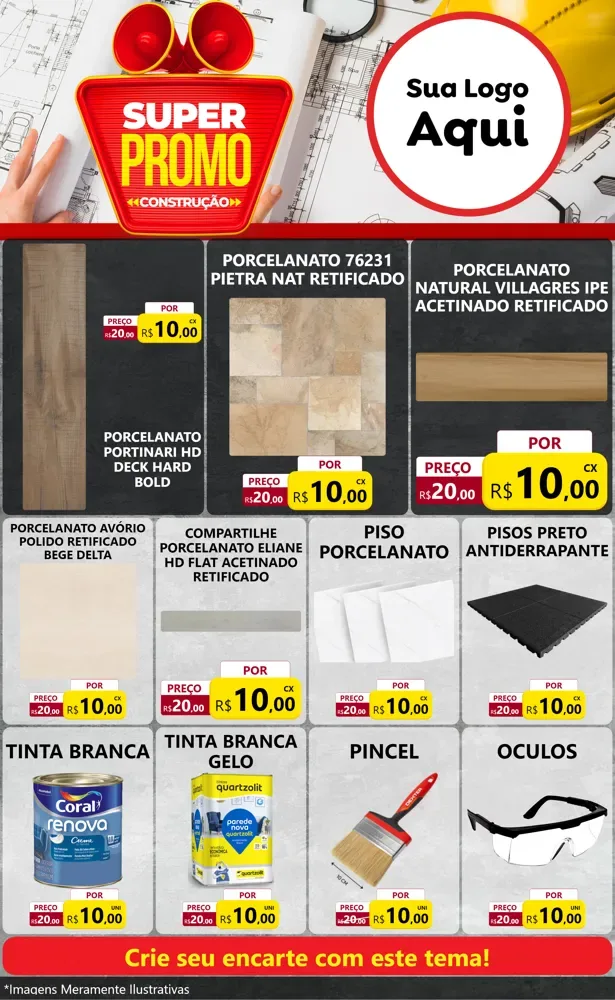 Modelo de Encarte para Encarte Grande com o tema Super Promoção Construção para Pisos e revestimentos
