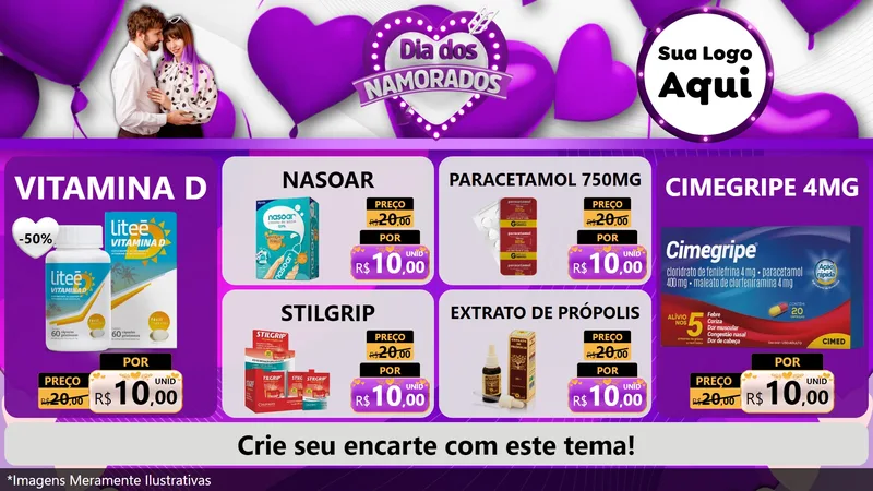 Modelo de TV para TV Horizontal com o tema Dia dos Namorados para Farmácia