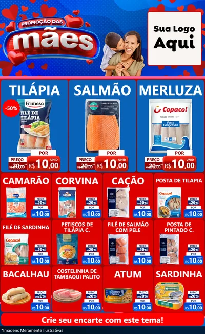 Modelo de Encarte para Encarte Grande com o tema Promoção das Mães para Peixaria