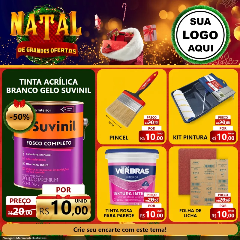 Modelo de Rede Social para Feed Facebook com o tema Natal de Grandes Ofertas para Tintas e Ferramentas