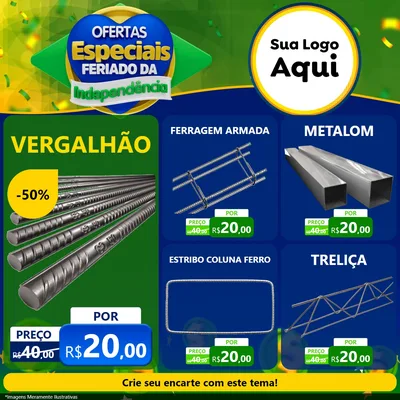 Modelo de Rede Social para Feed Facebook com o tema Ofertas Especiais Feriado da Independência para Ferragens