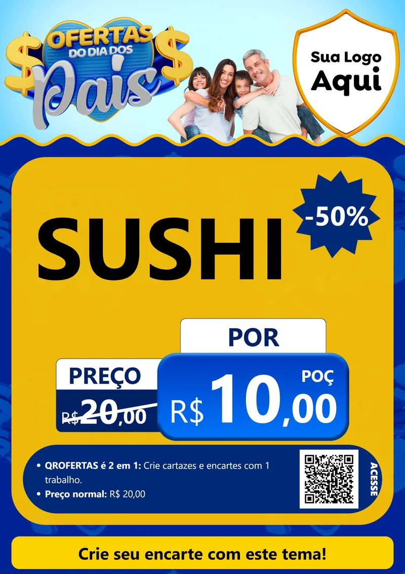 Modelo de Cartaz para Cartaz A4 Vertical com o tema Ofertas do Dia dos Pais para Comida japonesa
