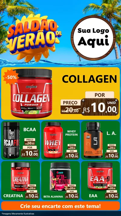 Modelo de Rede Social para Stories com o tema Saldão de Verão para Suplementos alimentares
