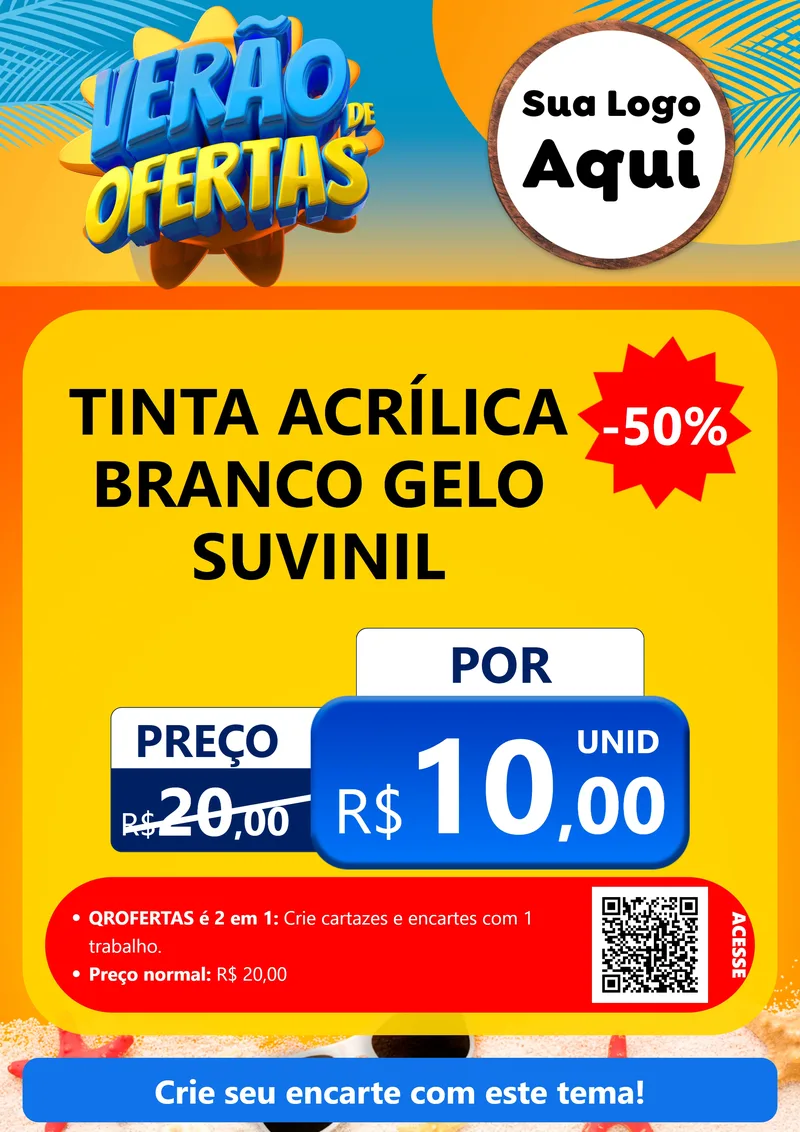 Modelo de Cartaz para Cartaz A4 Vertical com o tema Verão de Ofertas para Tintas e Ferramentas