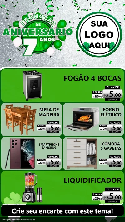 Modelo de TV para TV Vertical com o tema Promoção de Aniversário - 7 Anos para Móveis e Eletro