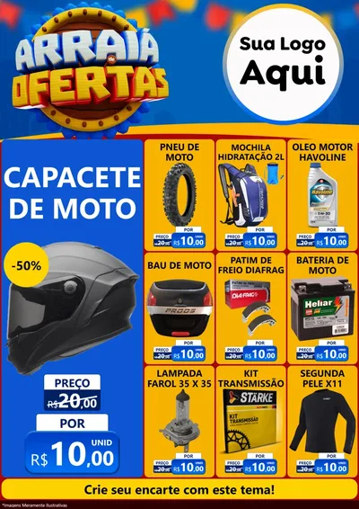 Modelo de Encarte para Encarte A4 Vertical com o tema Arraiá de Ofertas - Junina para Moto peças