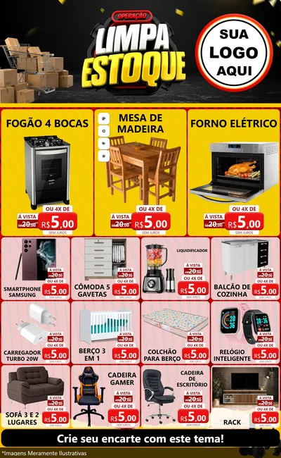 Modelo de Encarte para Encarte Grande com o tema Operação Limpa Estoque para Móveis e Eletro