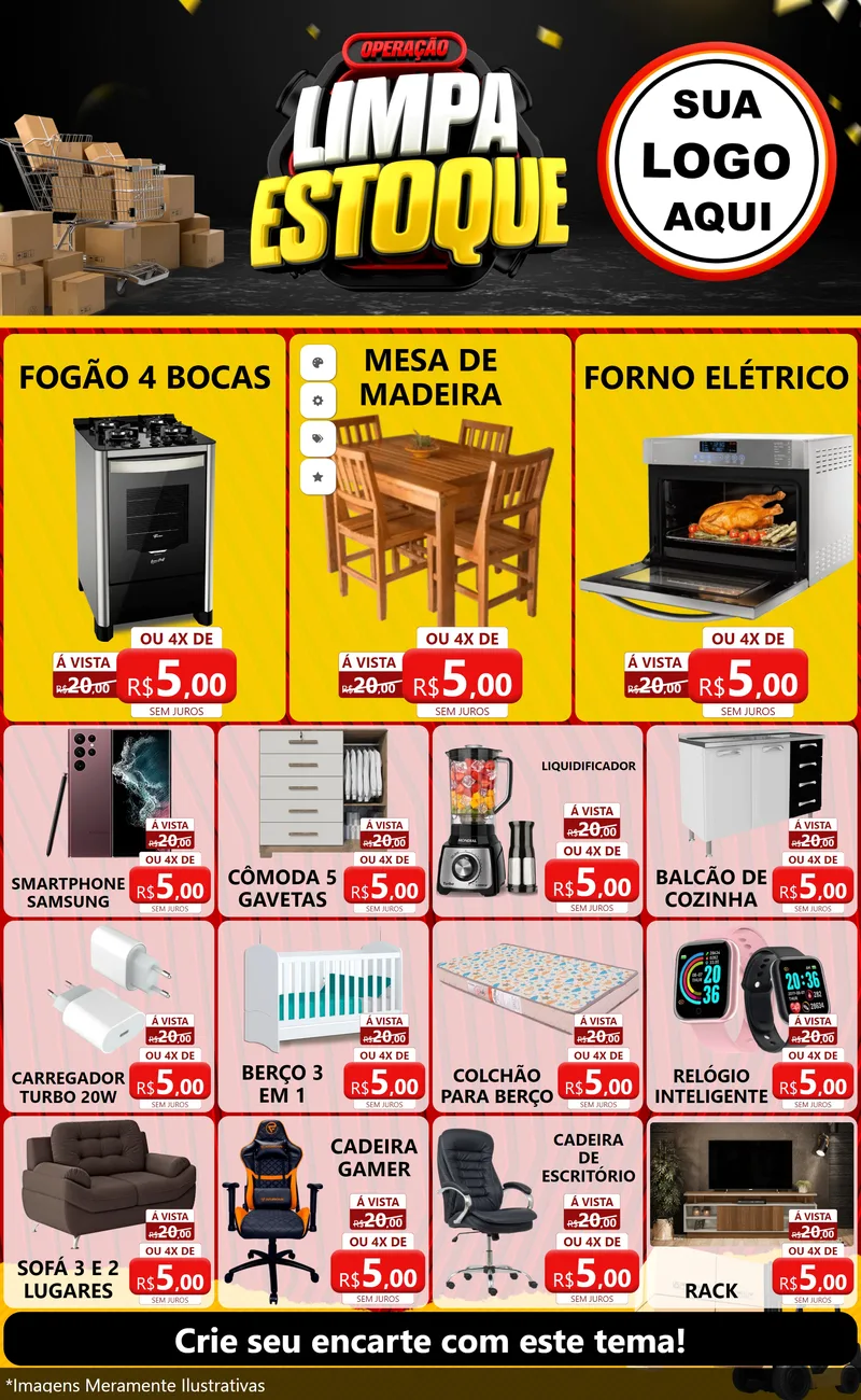 Modelo de Encarte para Encarte Grande com o tema Operação Limpa Estoque para Móveis e Eletro