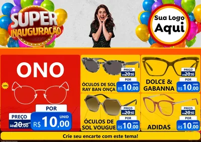 Modelo de Encarte para Encarte A4 Horizontal com o tema Super Inauguração para Óticas