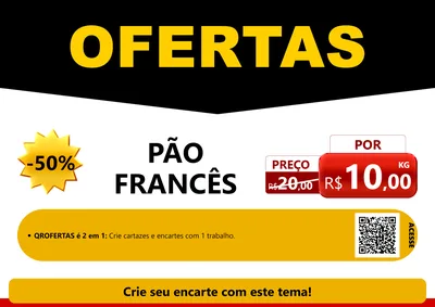 Modelo de Cartaz para Cartaz A4 Horizontal com o tema Ofertas Preto e Vermelho Cartaz para Padaria
