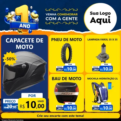 Modelo de Rede Social para Feed Facebook com o tema Um Ano de Aniversário para Moto peças