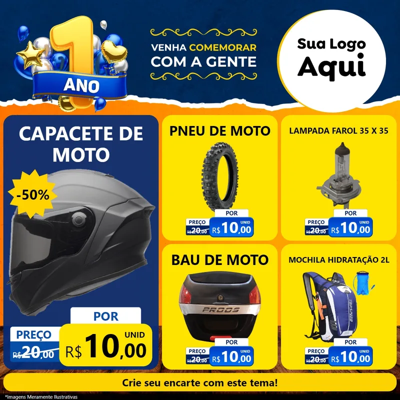 Modelo de Rede Social para Feed Facebook com o tema Um Ano de Aniversário para Moto peças