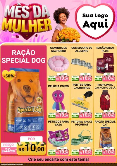 Modelo de Encarte para Encarte A4 Vertical com o tema Mês da Mulher para Pet Shop