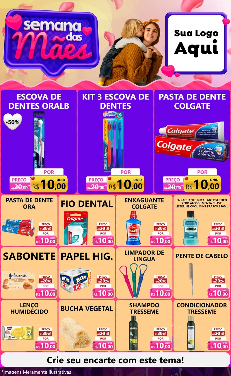 Modelo de Encarte para Encarte Grande com o tema Semana das Mães para Higiene Pessoal