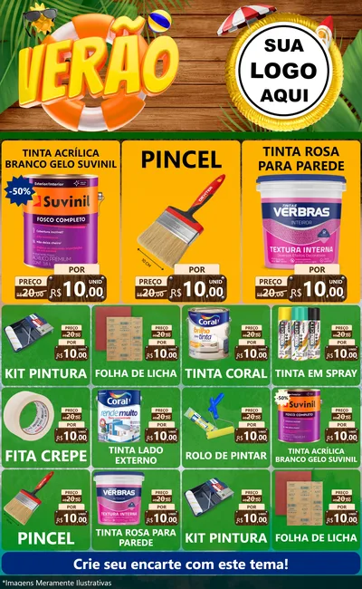 Modelo de Encarte para Encarte Grande com o tema Verão para Tintas e Ferramentas