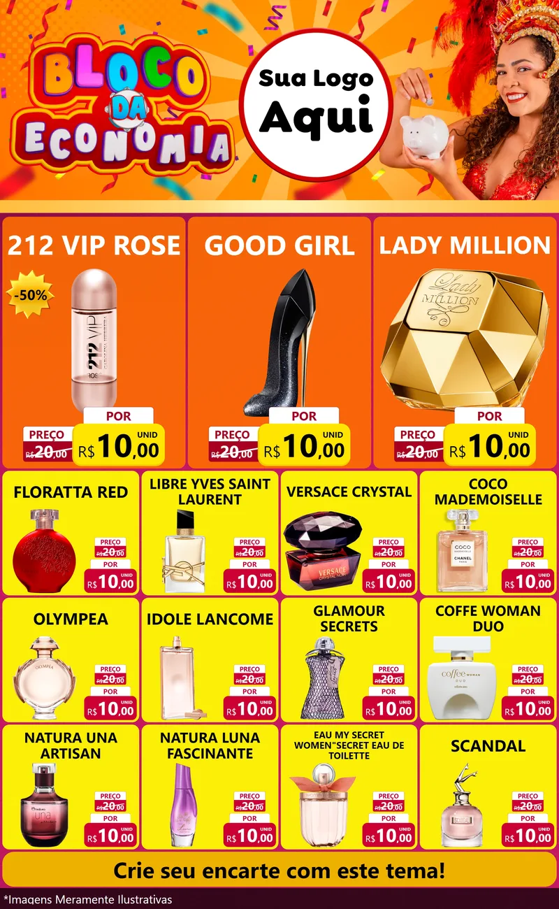 Modelo de Encarte para Encarte Grande com o tema Bloco da Economia para Perfumes
