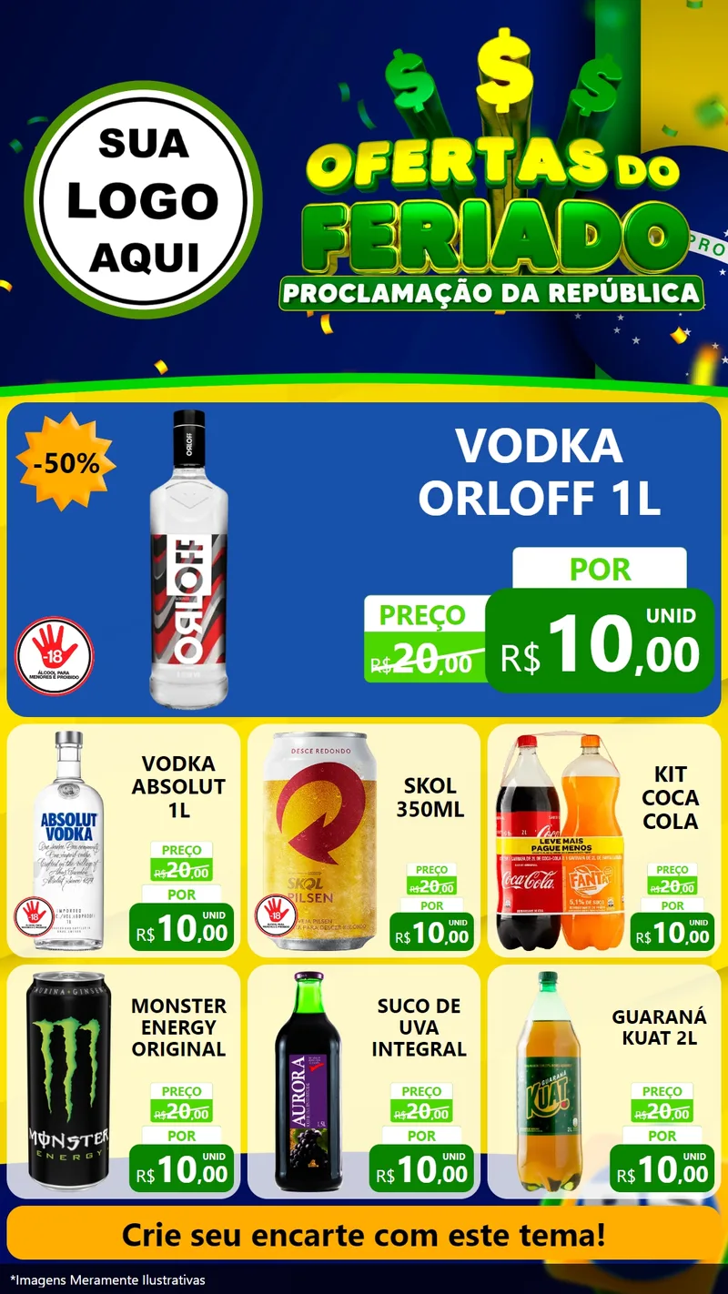 Modelo de Rede Social para Stories com o tema Ofertas do Feriado - Proclamação da República para Distribuidora de bebidas