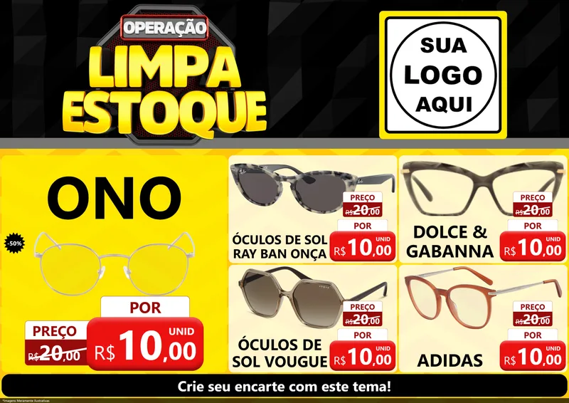 Modelo de Encarte para Encarte A4 Horizontal com o tema Operação Limpa Estoque para Óticas