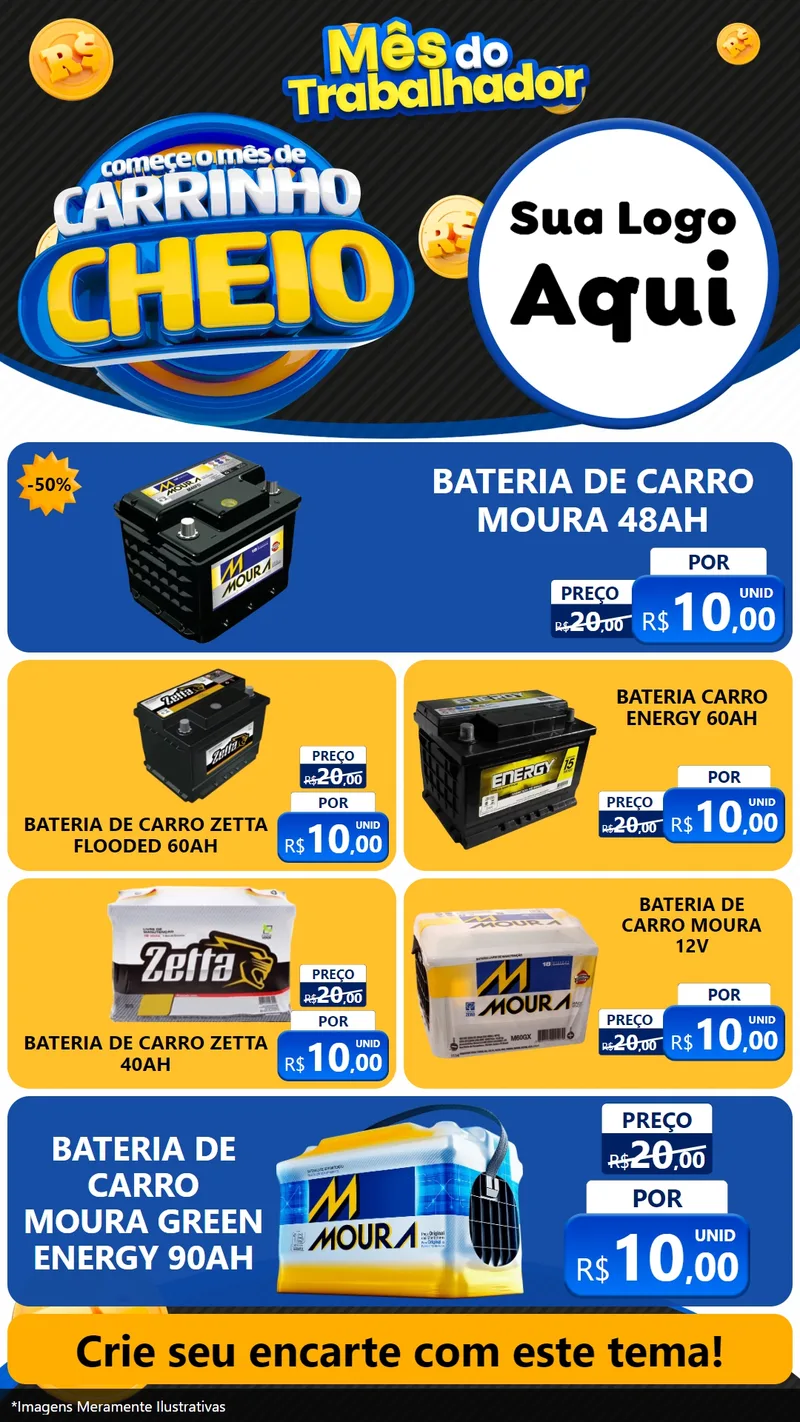 Modelo de TV para TV Vertical com o tema Comece o Mês de Carrinho Cheio para Baterias Elétricas