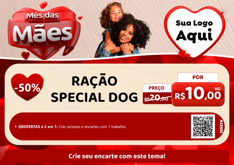 Modelo de Cartaz para Cartaz A4 Horizontal com o tema Mês das Mães para Pet Shop