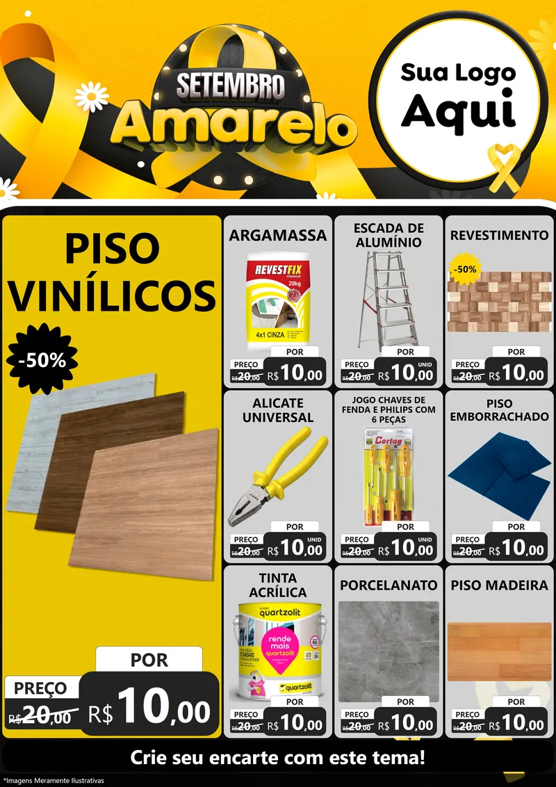 Modelo de Encarte para Encarte A4 Vertical com o tema Setembro Amarelo para Material para Construção