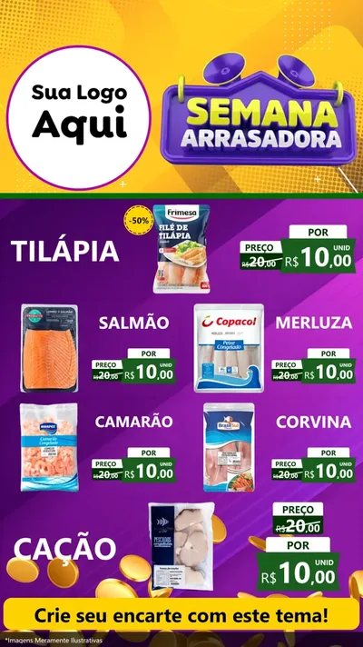 Modelo de TV para TV Vertical com o tema Semana Arrasadora para Peixaria
