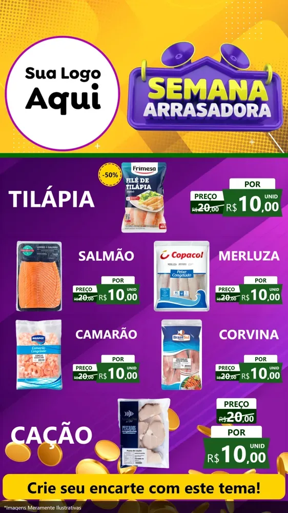 Modelo de TV para TV Vertical com o tema Semana Arrasadora para Peixaria