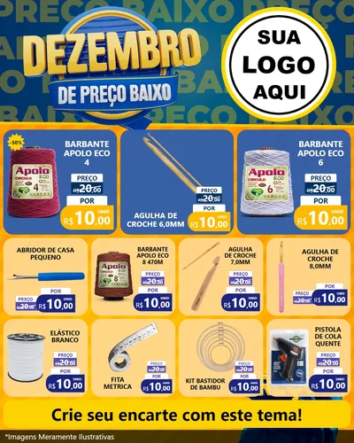 Modelo de Rede Social para Feed Instagram com o tema Dezembro de Preço Baixo para Armarinho e Aviamentos