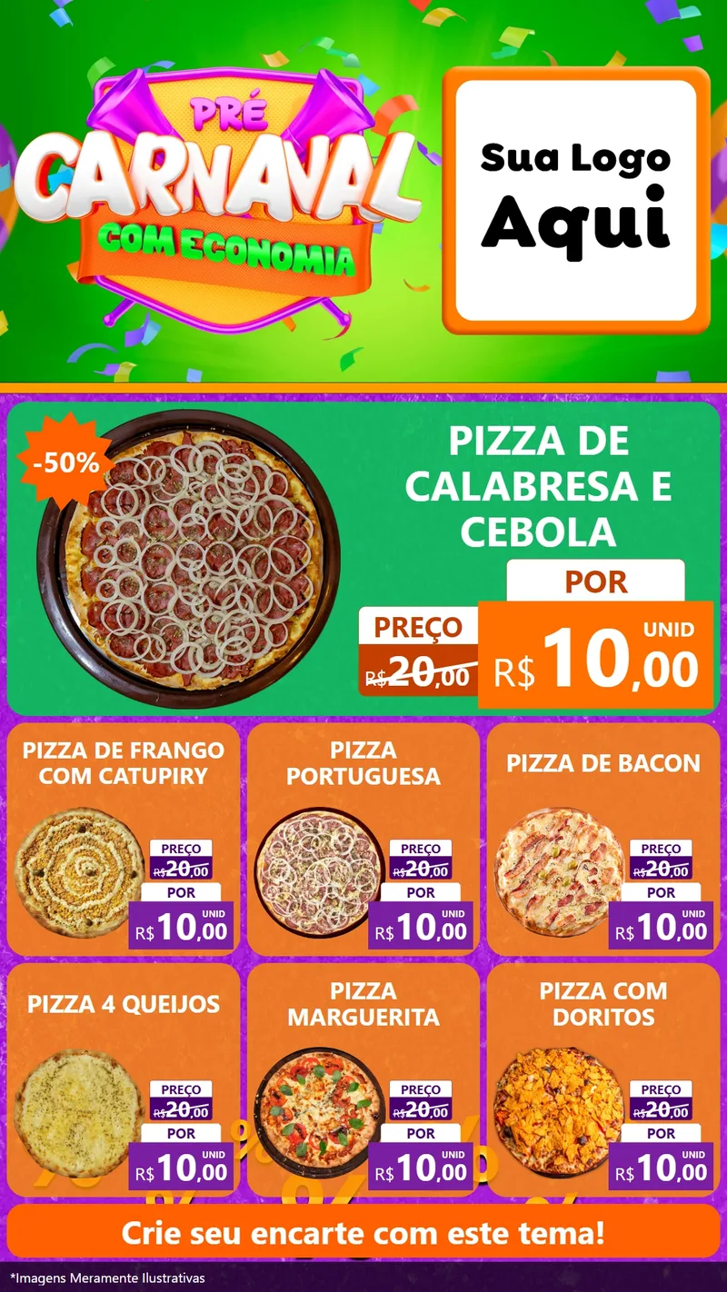 Modelo de Rede Social para Stories com o tema Pré-Carnaval Com Economia para Pizzaria