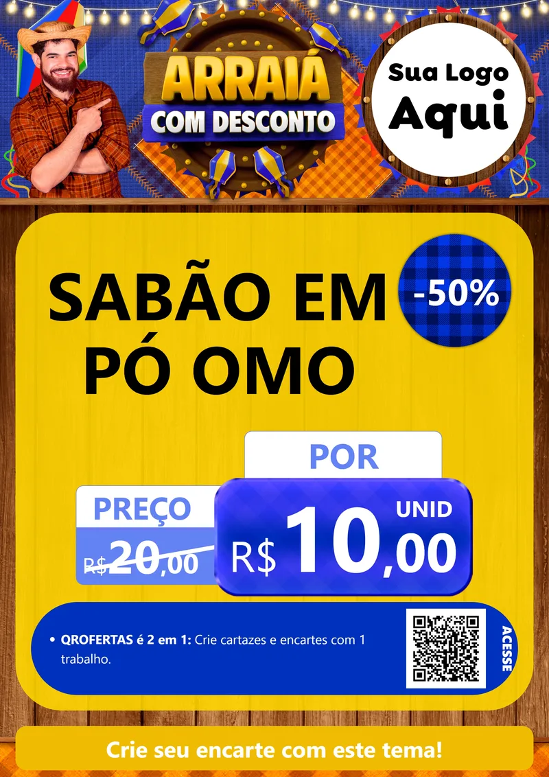 Modelo de Cartaz para Cartaz A4 Vertical com o tema Arraiá Com Desconto para Produtos de Limpeza