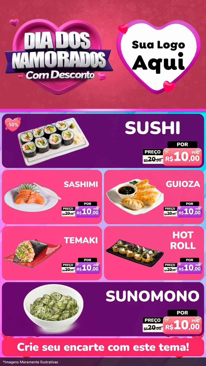 Modelo de TV para TV Vertical com o tema Dia Dos Namorados Com Desconto para Comida japonesa