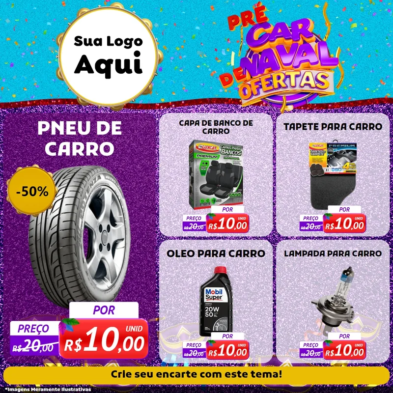 Modelo de Rede Social para Feed Facebook com o tema Pré Carnaval de Ofertas para Auto peças