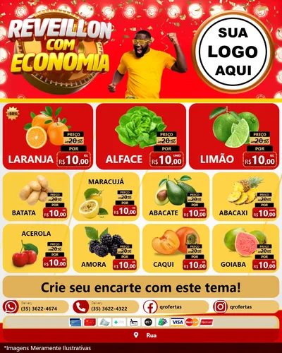 Modelo de Rede Social para Feed Instagram com o tema Réveillon com Economia para Hortifrúti